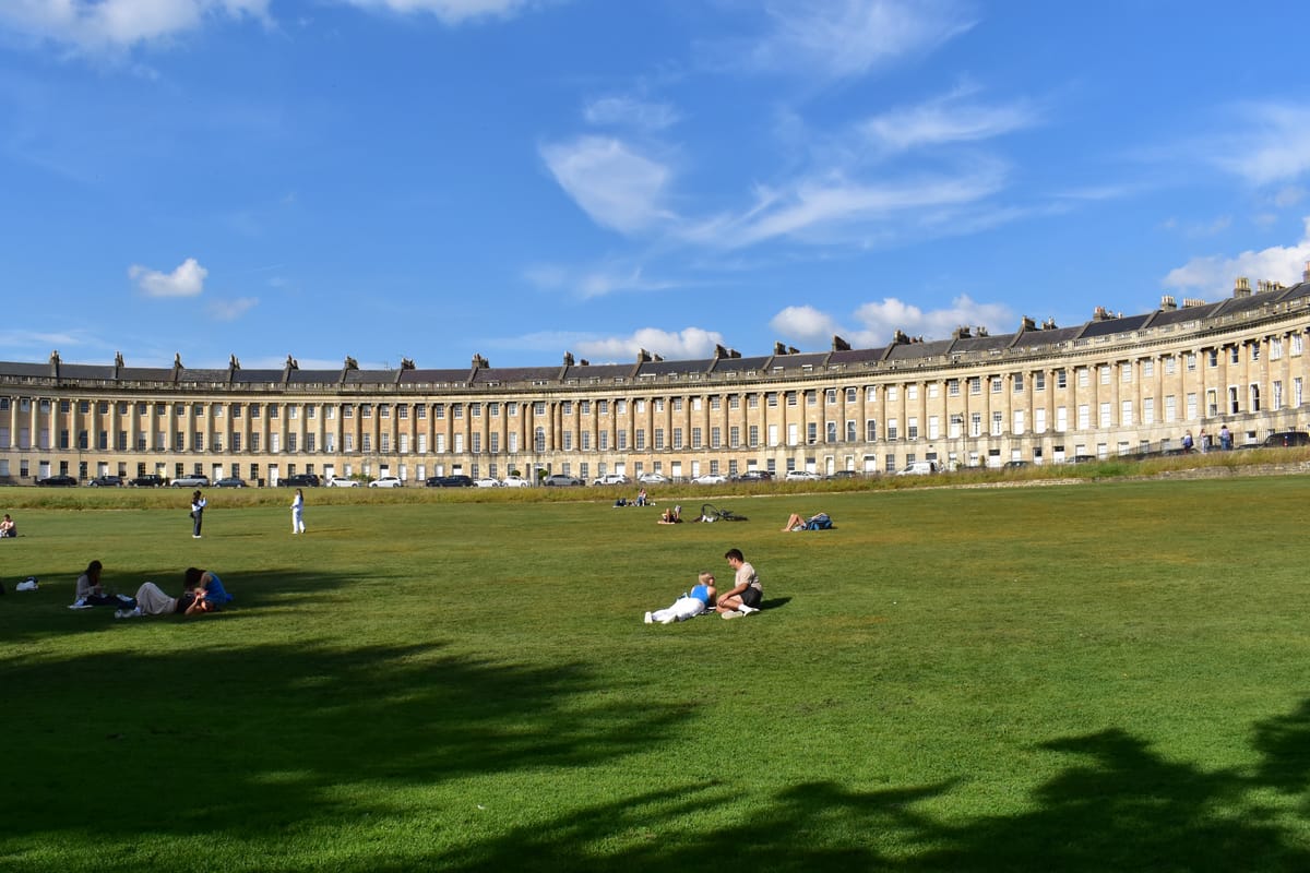 The Royal Crescent in Bath, a curved terrace of Georgian townhouses